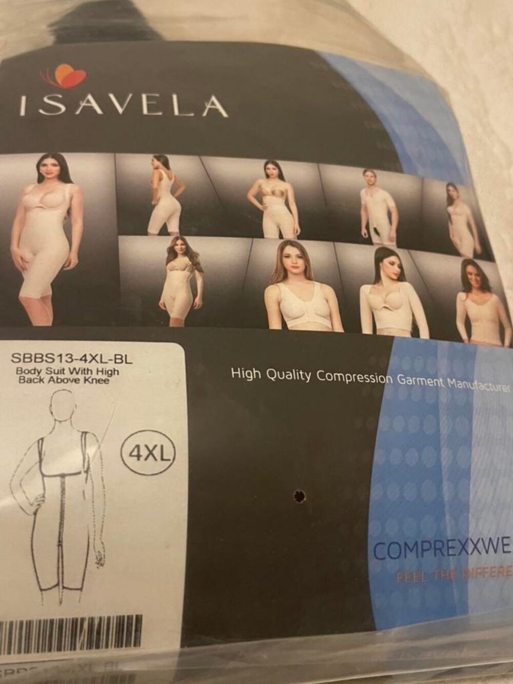 Isavela 4XL Black Bodysuit Shapewear Above Knee - Black / Four extra large (4XL)
